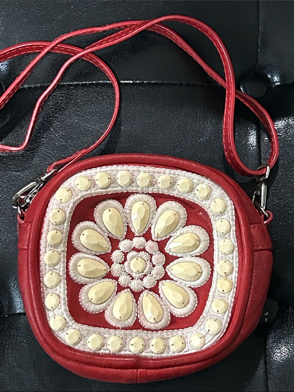 Red Embellished Crossbody Bag - Women